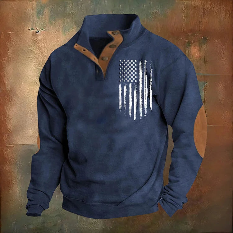 🔥Hot Sale🔥Men's Oversized Sweatshirt Long Sleeve Stand Collar Button Pullover