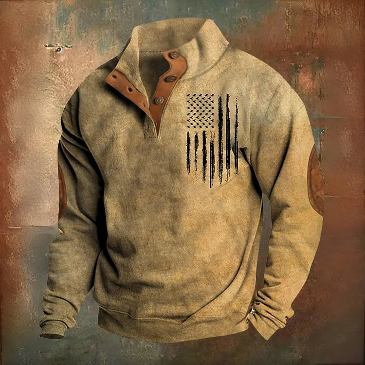 🔥Hot Sale🔥Men's Oversized Sweatshirt Long Sleeve Stand Collar Button Pullover