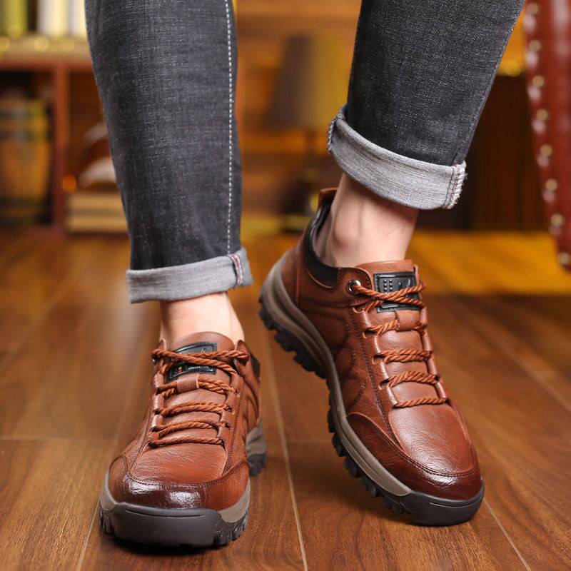Men's Casual Leather Good Arch Support & Non-slip Outdoor  Breathable Walking Shoes