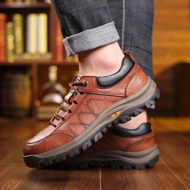 Men's Casual Leather Good Arch Support & Non-slip Outdoor  Breathable Walking Shoes