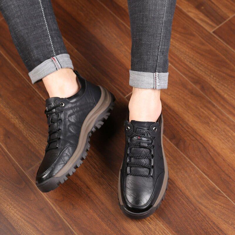 Men's Casual Leather Good Arch Support & Non-slip Outdoor  Breathable Walking Shoes