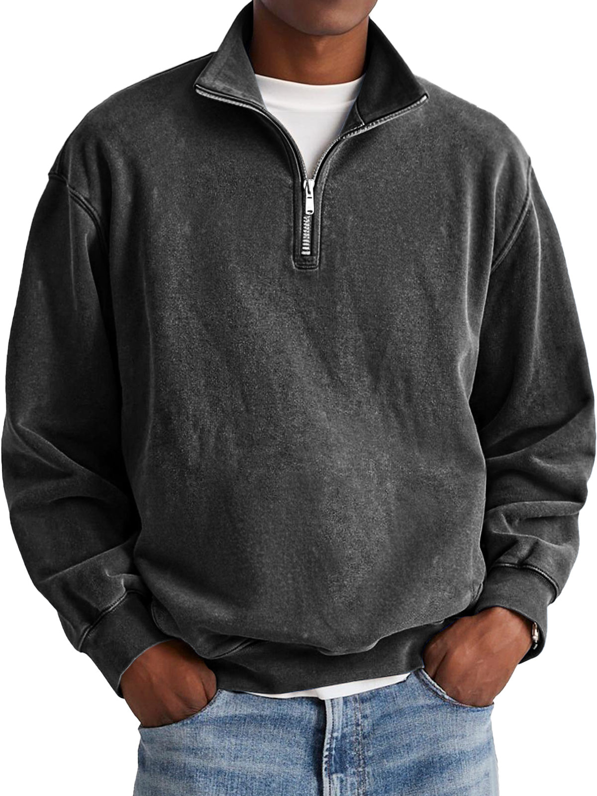 Men's Fashion Retro Stand Collar Zipper Polo Sweatshirt
