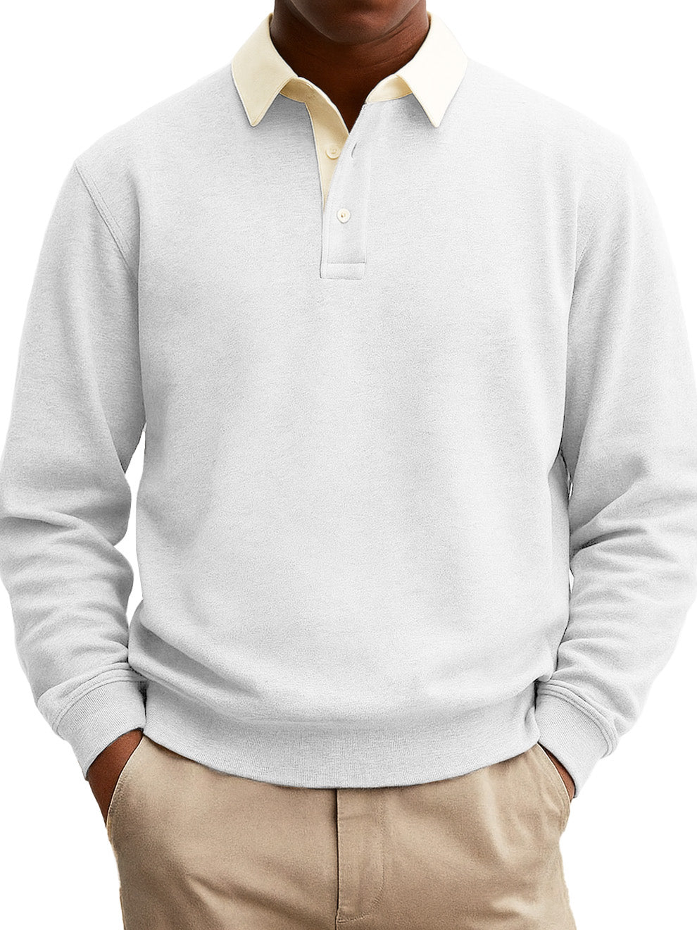 Men's Stylish Casual Everyday Cotton Long-sleeved Lapel Sweatshirt Polo Shirt With A Patchwork Collar