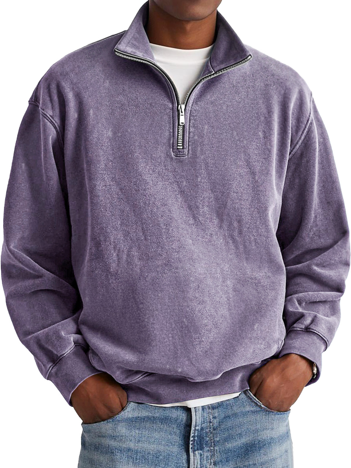 Men's Fashion Retro Stand Collar Zipper Polo Sweatshirt