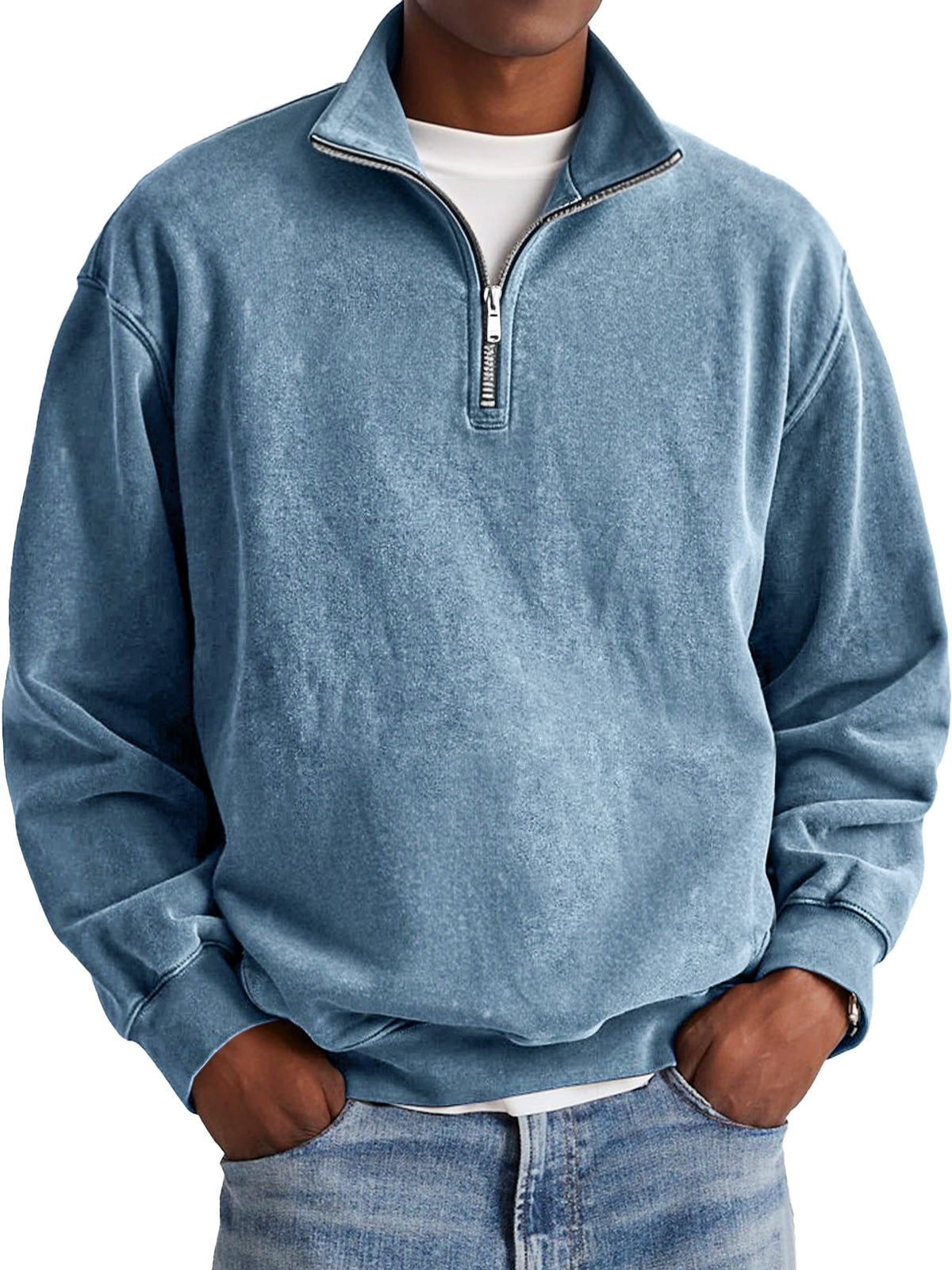 Men's Fashion Retro Stand Collar Zipper Polo Sweatshirt