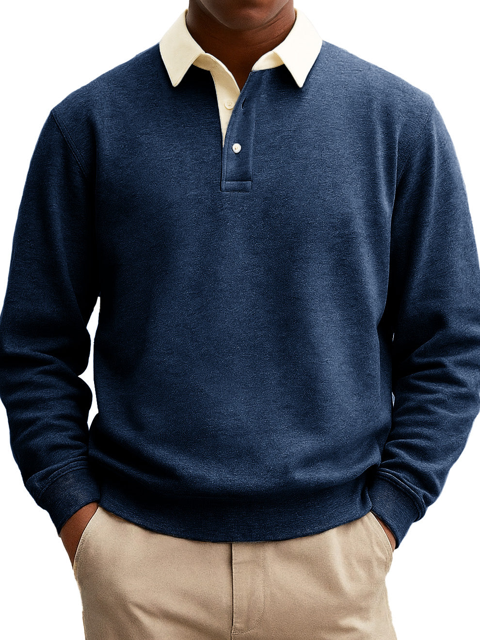 Men's Stylish Casual Everyday Cotton Long-sleeved Lapel Sweatshirt Polo Shirt With A Patchwork Collar