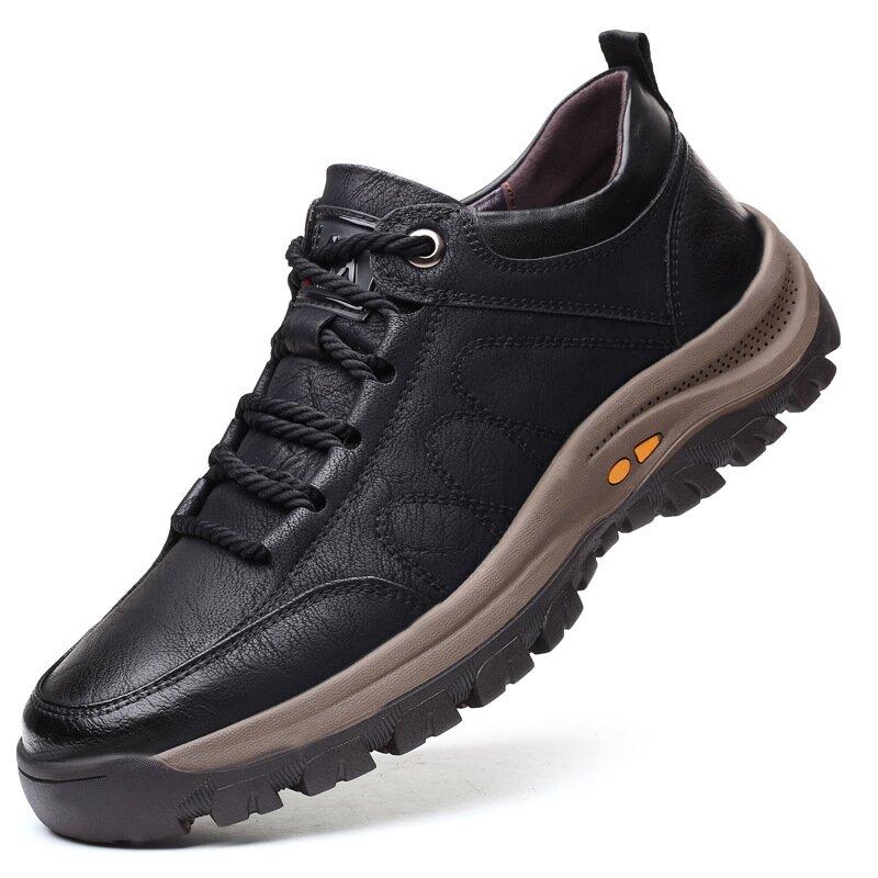 Men's Casual Leather Good Arch Support & Non-slip Outdoor  Breathable Walking Shoes