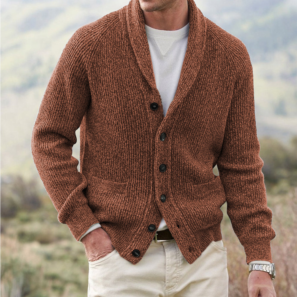 Men's Cashmere Button Down Shawl Collar Cardigan Sweater with Pockets