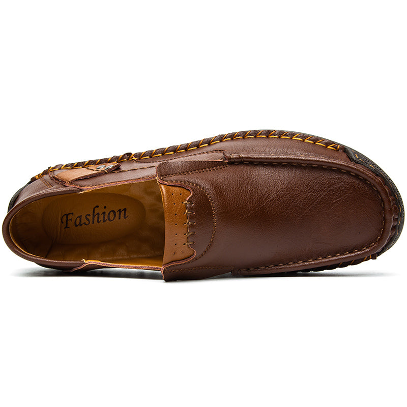 🐂 Men's calf leather casual shoes 👞 Hand-stitched, easy to put on and take off ✅ Arch support, pain relief - comfortable walking