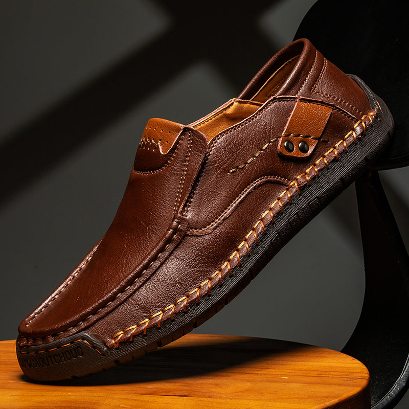 🐂 Men's calf leather casual shoes 👞 Hand-stitched, easy to put on and take off ✅ Arch support, pain relief - comfortable walking