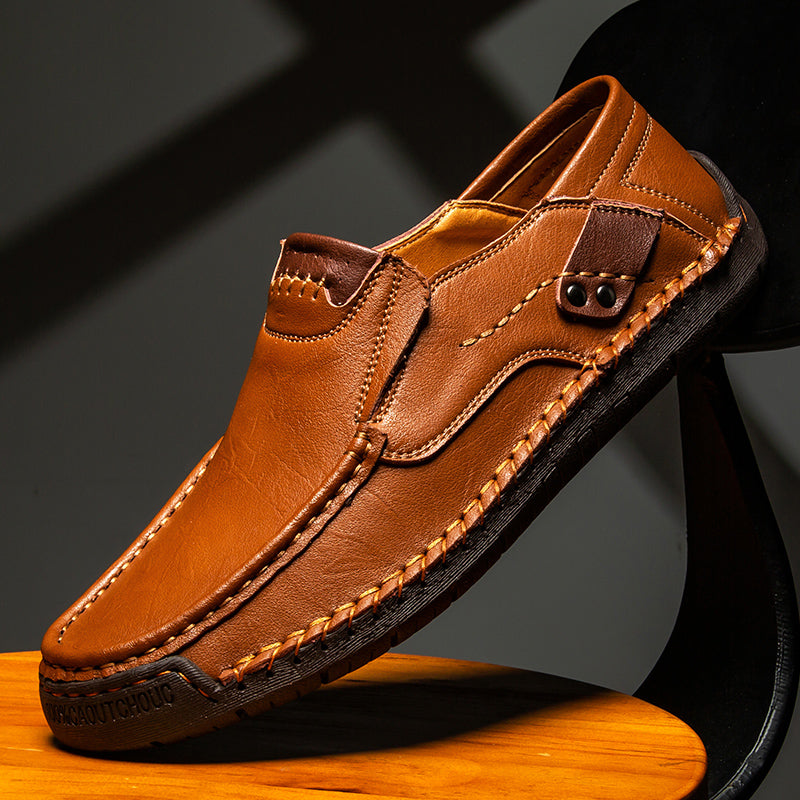 🐂 Men's calf leather casual shoes 👞 Hand-stitched, easy to put on and take off ✅ Arch support, pain relief - comfortable walking