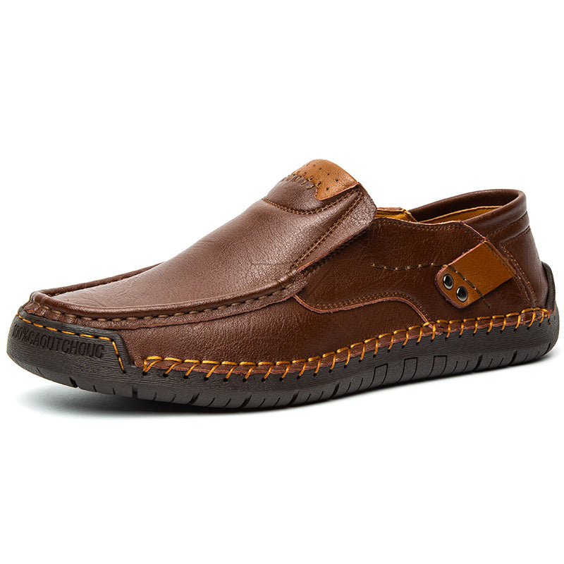 🐂 Men's calf leather casual shoes 👞 Hand-stitched, easy to put on and take off ✅ Arch support, pain relief - comfortable walking