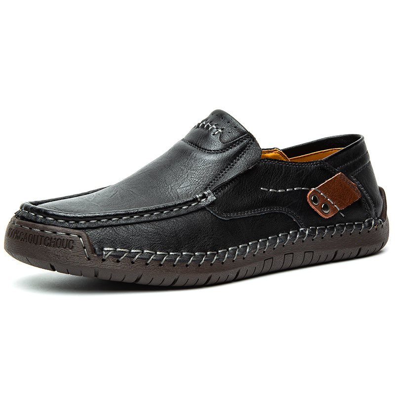 🐂 Men's calf leather casual shoes 👞 Hand-stitched, easy to put on and take off ✅ Arch support, pain relief - comfortable walking