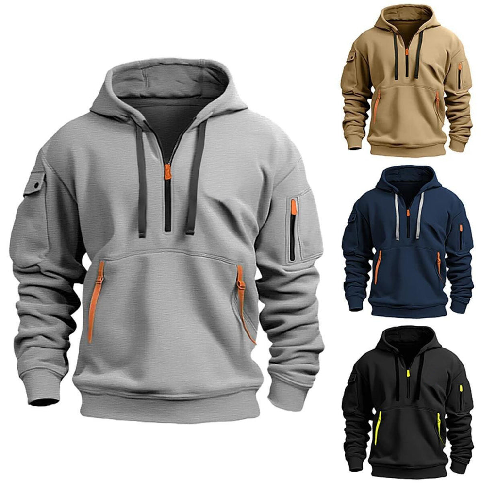 Men's Sweatshirt Hoodie Zipper Multi-Pocket Pullover