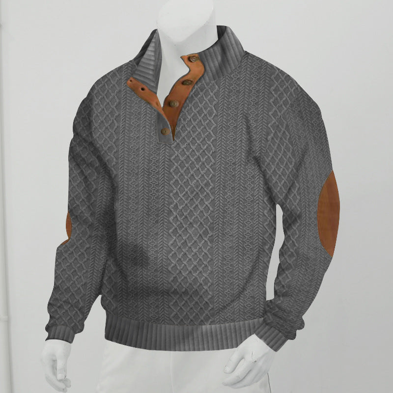 RL Men's Outdoor Casual Button Stand Collar Loose Sweater